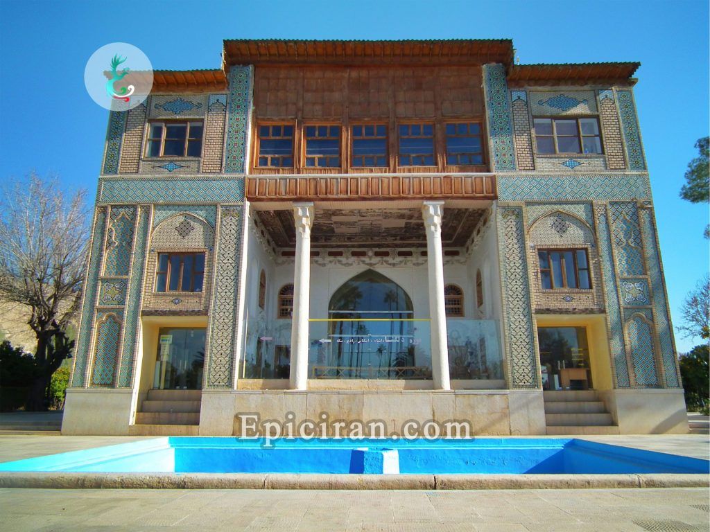 outside view of central mansion at delgosha garden in shiraz