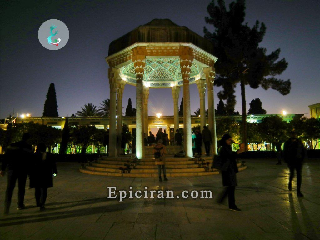 Tomb of hafez in shiraz at night