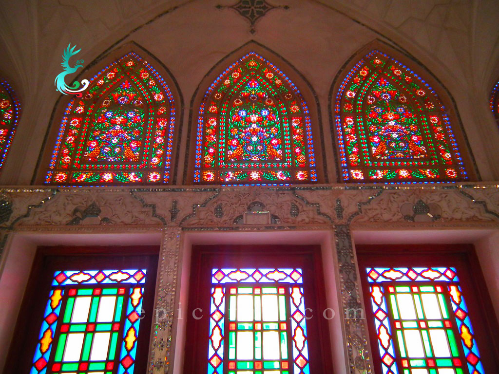 colorful glasses of windows of Abbasian house in kashan