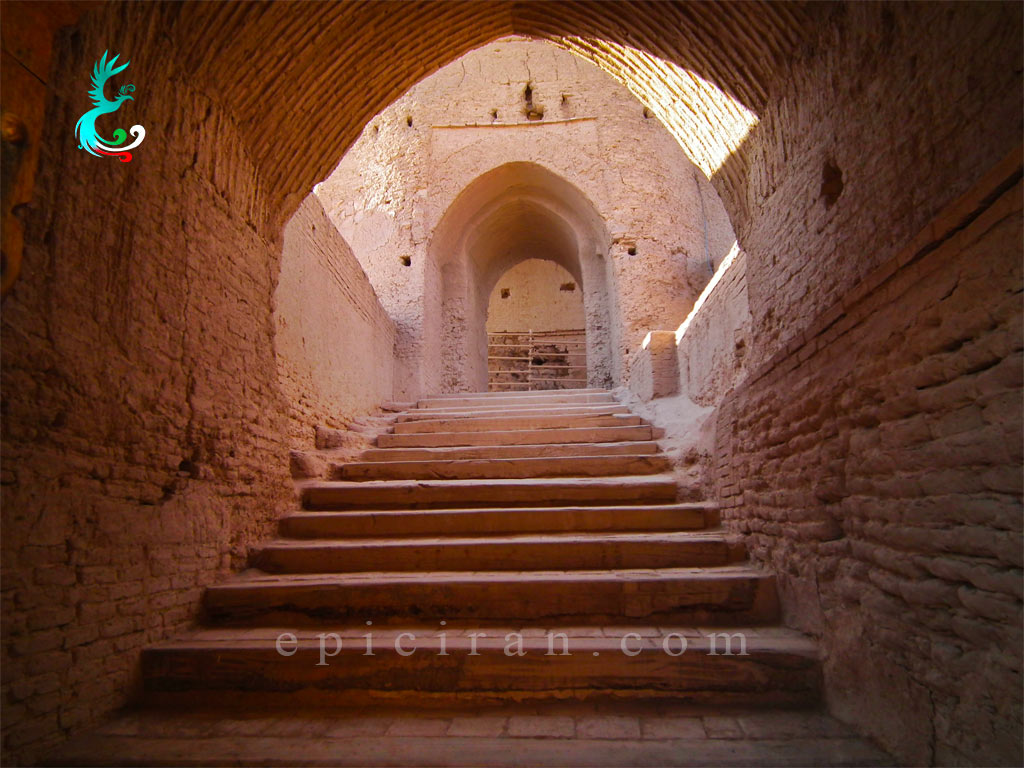 a corridor goes up with stairs in Narin Castle in Meybod