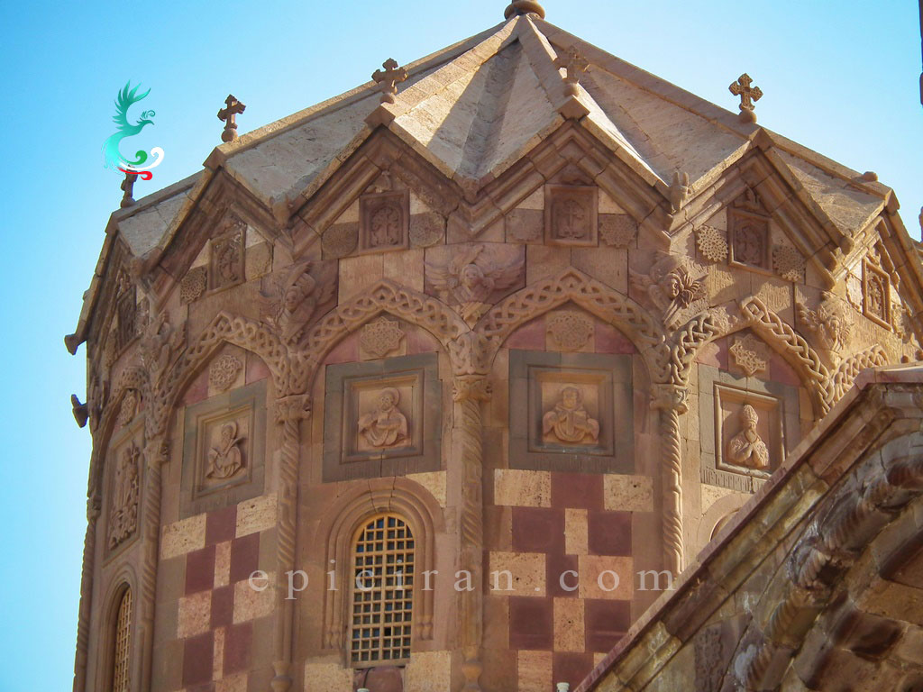 some outside carved stone on walls of Saint Stepanos Monastery in iran