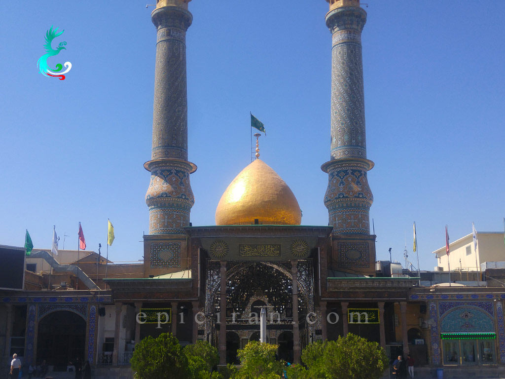 gold dome of Shah Abdul Azim Shrine in tehran with menarets