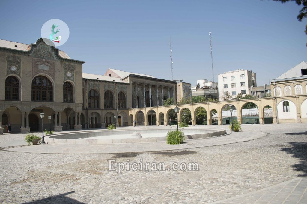 yard view of masoudieh palace in tehran iran