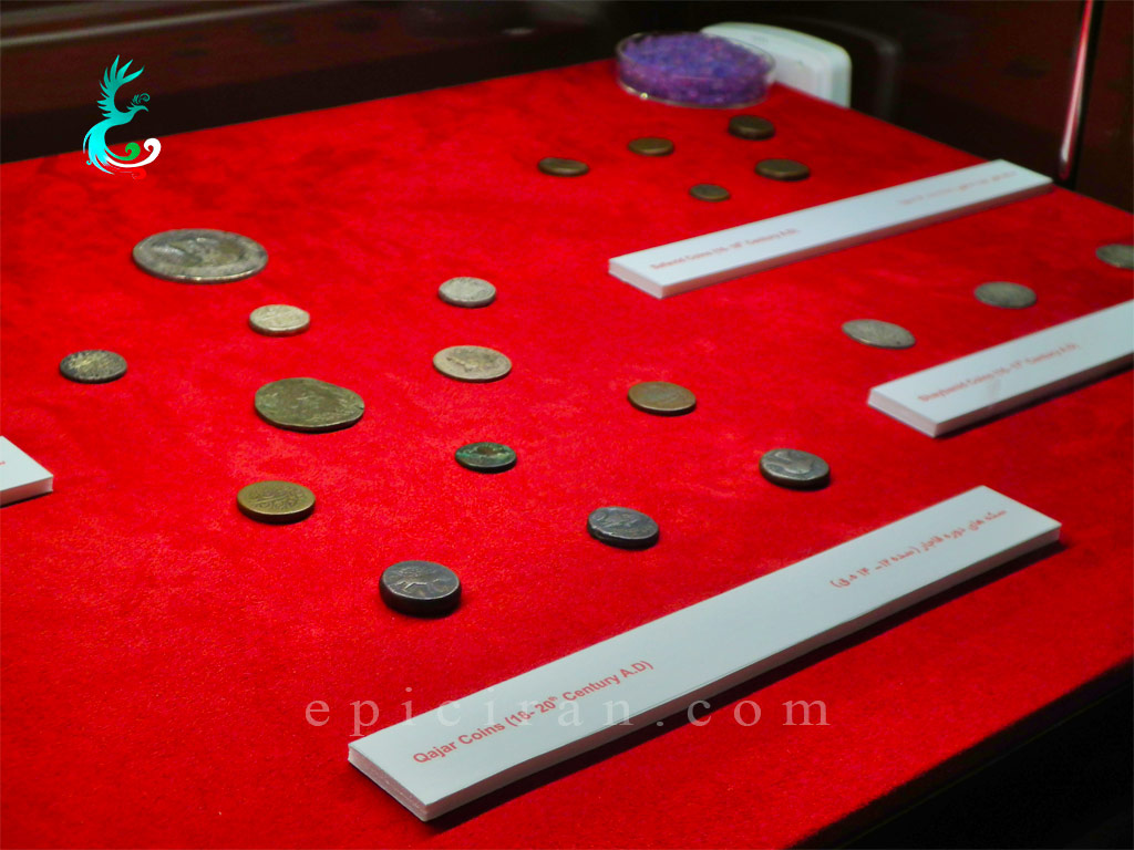 some ancient coins in a showcase Gorgan archeological museum