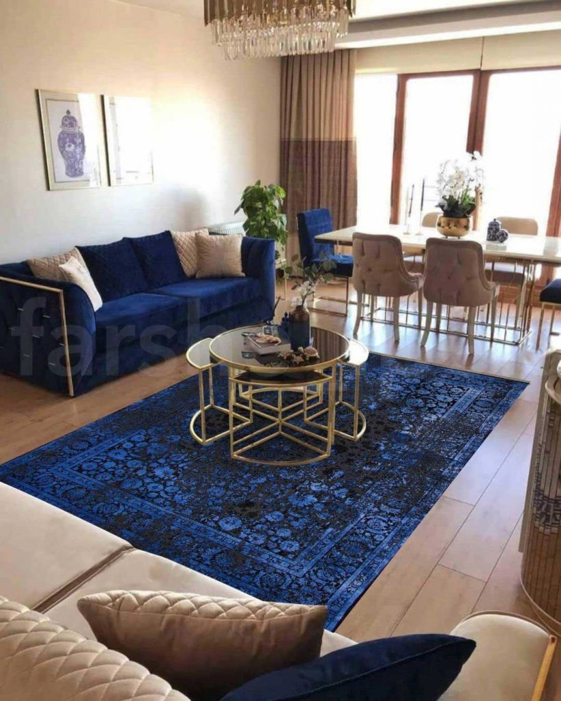 blue rug in a house