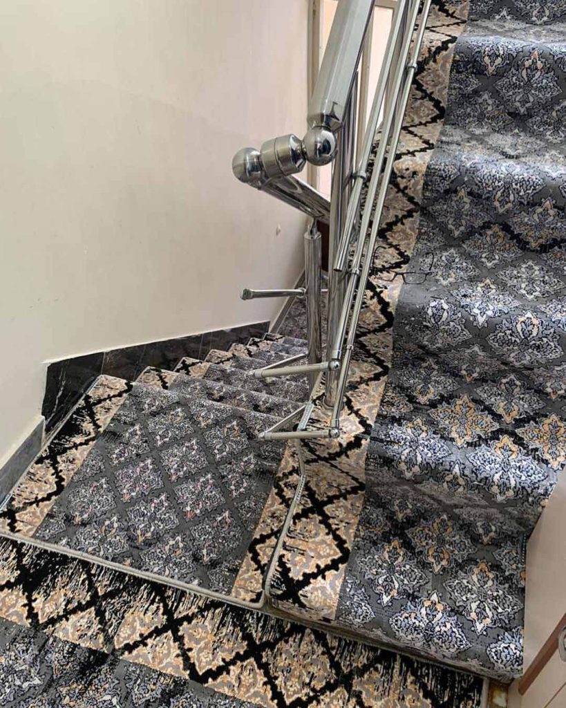 gray Persian runner rugs used in stairs