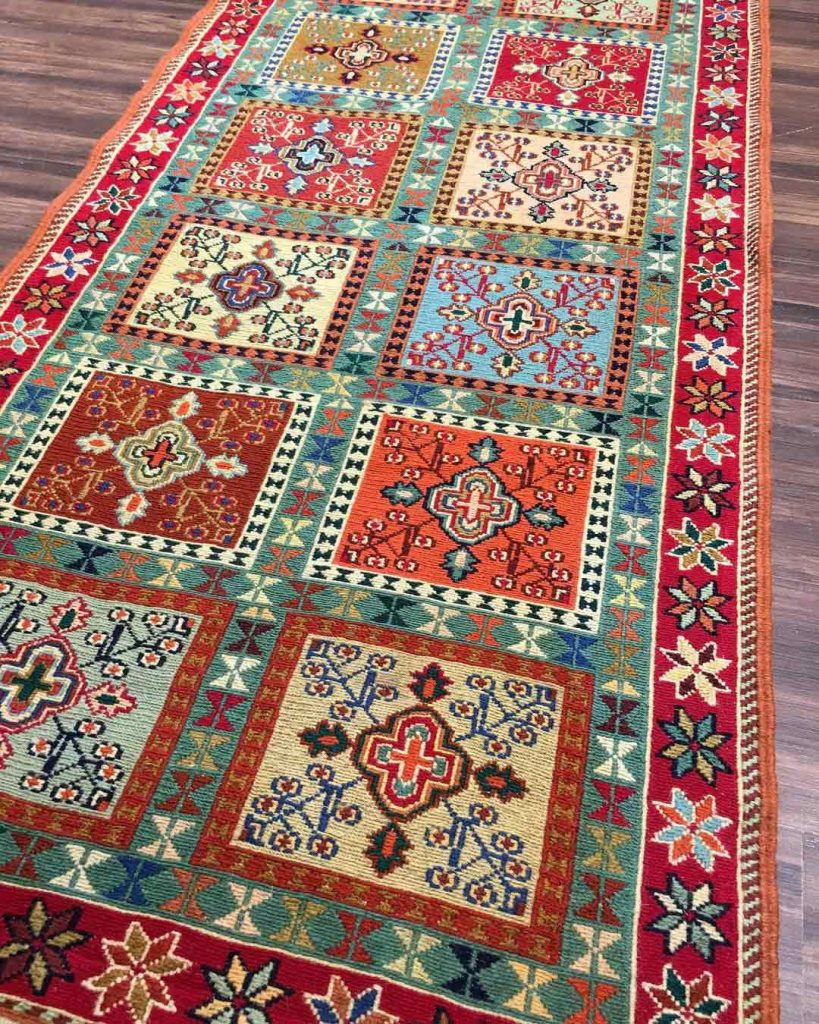 patterned red and light green persian runner rug 1