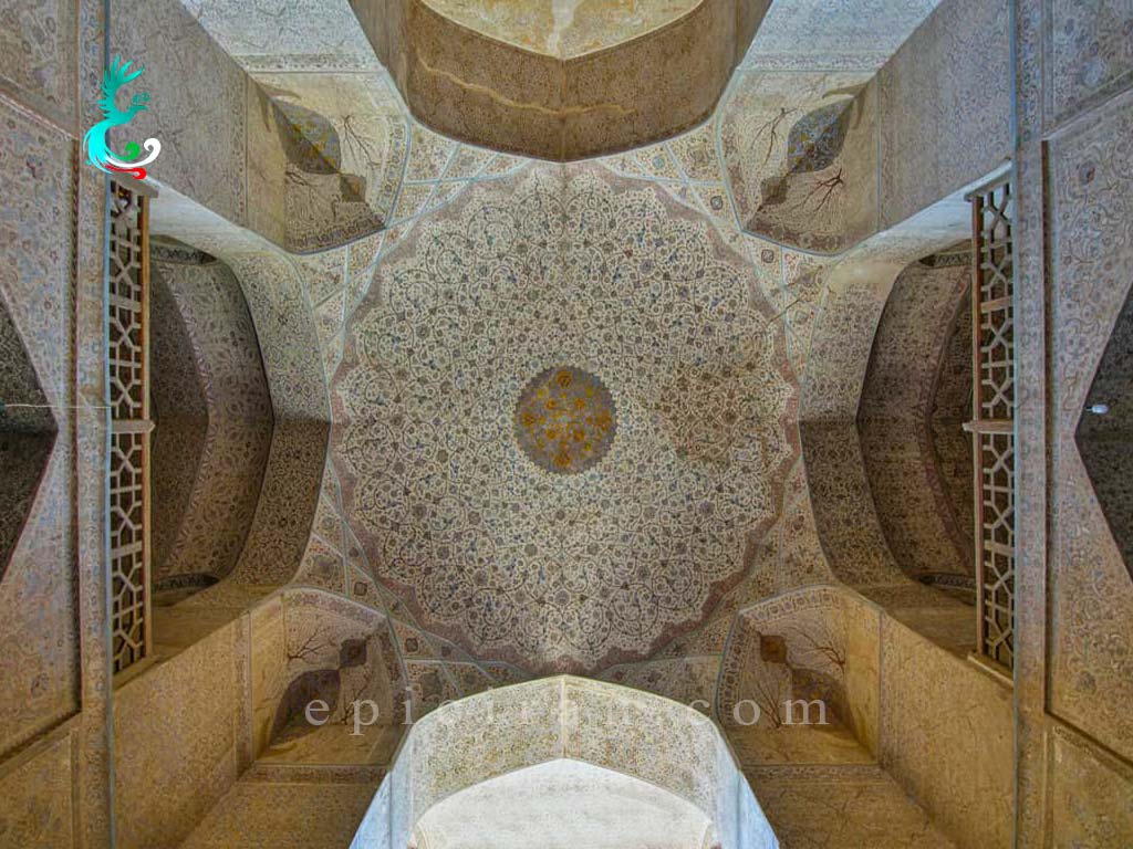 the internal theme of ali qapu palace roof decoration in isfahan