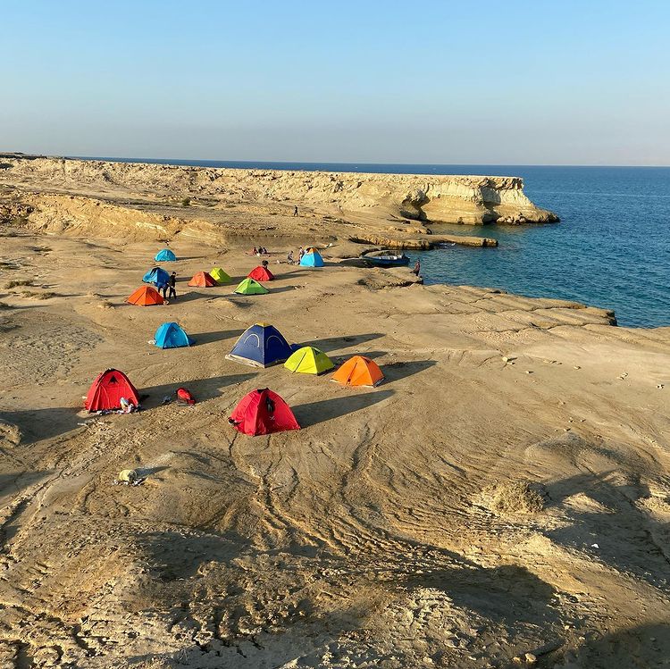 colorful tends in the hengam beach in iran