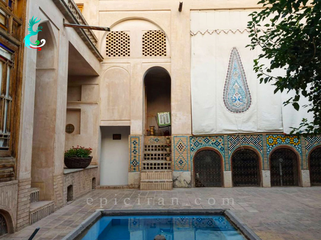 the small pond or howz in javaheri historical house in isfahan